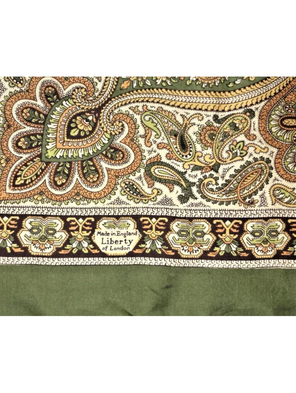 Vintage 1970's Liberty of London Silk Scarf Green Paisley 23